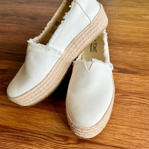 Toms White Espadrille Platform Slip-Ons with Jute Sole - Picture 3 of 8